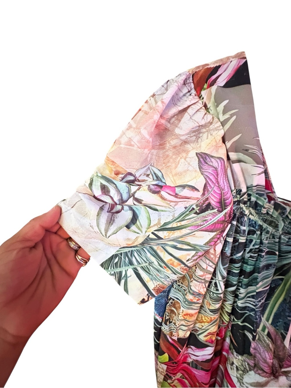Adress Patchwork Mixed Pattern Tiered Ruffle Hem Cinched Sleeve Maxi Dress sz XL - Picture 6 of 11